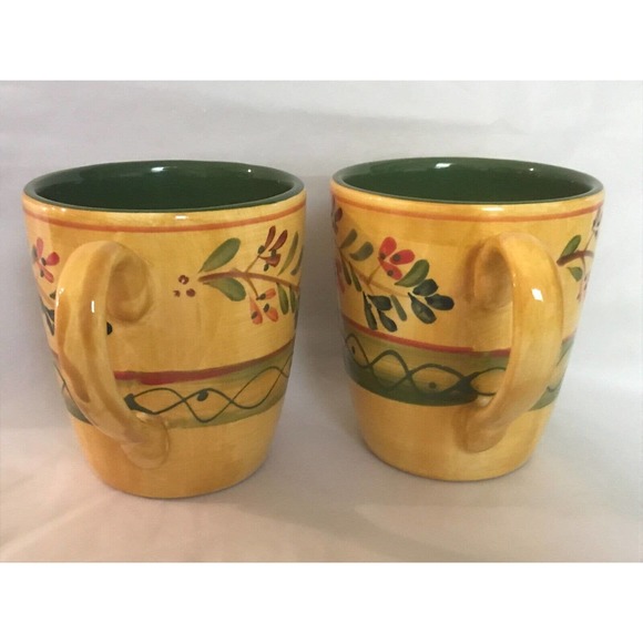 Tabletops Gallery Provincial Le Fleur Coffee Mug/Cup set of 2 Hand Paint/Crafted - Picture 2 of 9